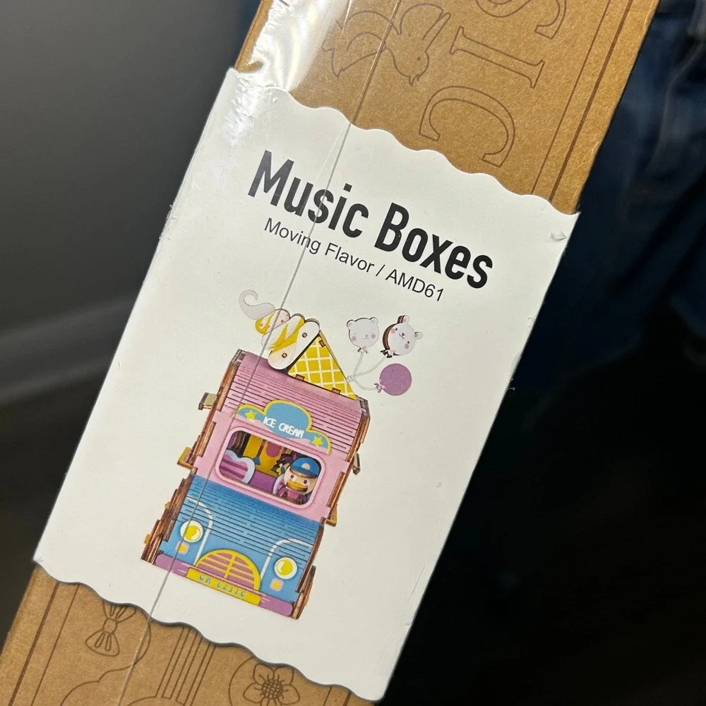 NEW Robotime Music Box DIY Kit Pink Ice Cream Truck Moving Flavor AMD61